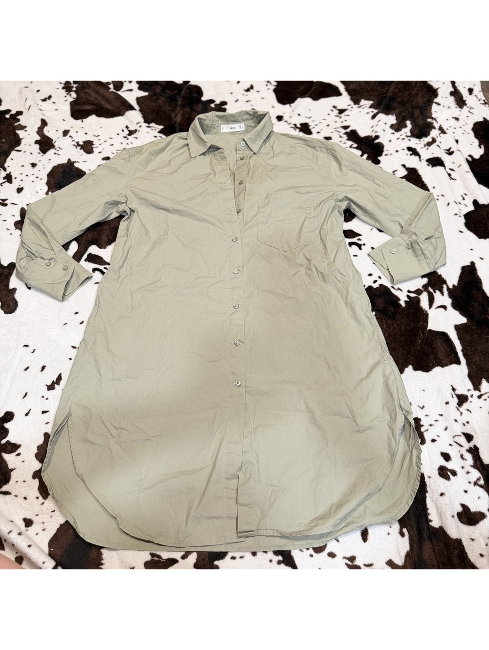 MNG Mango Olive Green Oversized Shirt Dress Long Tunic XS